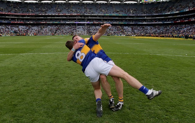 Padraic Maher and Brendan Maher celebrate at the end of the game