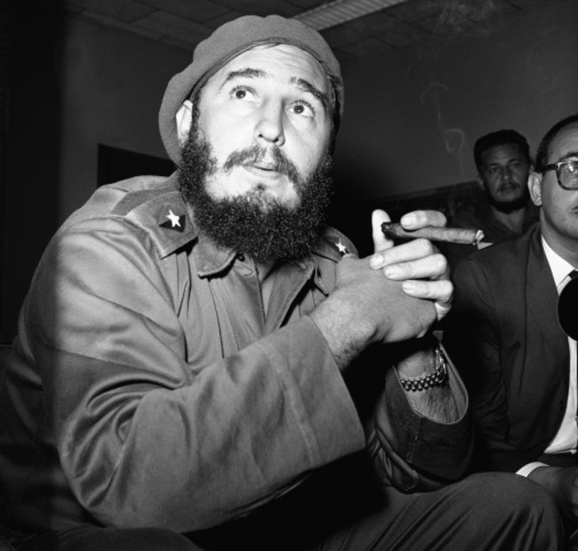 Fidel Castro Prime Minister Smoking Cigar News Conference Close Up