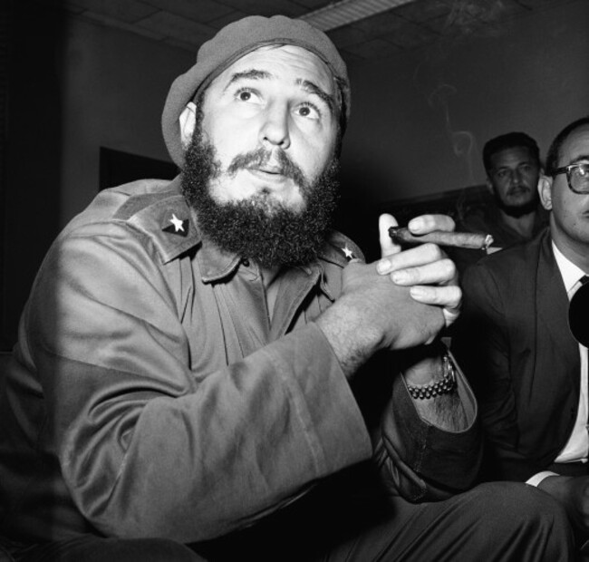 Fidel Castro Prime Minister Smoking Cigar News Conference Close Up