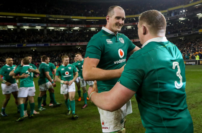 Devin Toner and Tadhg Furlong celebrate