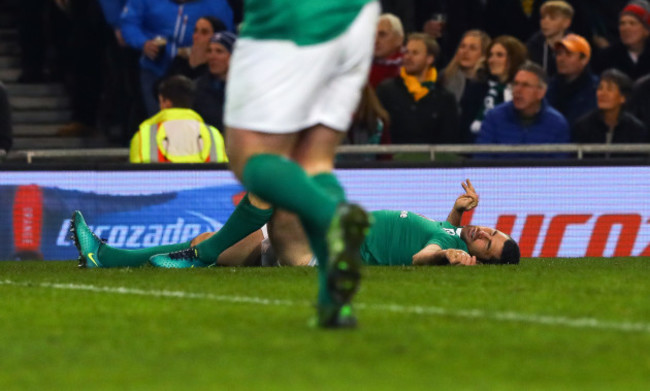 Rob Kearney lays prone after an injury