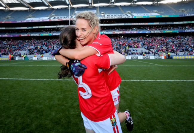 Orla Finn celebrates with Aine O'Sullivan