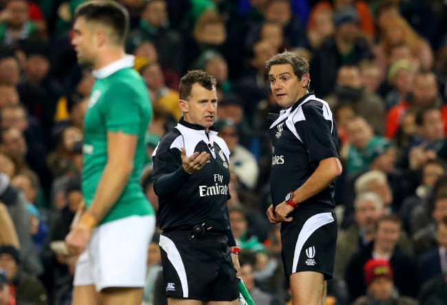 Nigel Owens and referee Jérôme Garcès