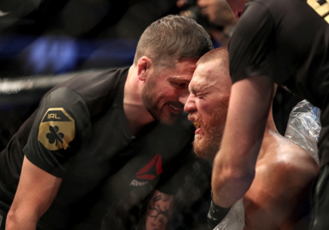 Conor McGregor with John Kavanagh between rounds