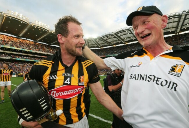 Jackie Tyrrell and Brian Cody celebrate at the final whistle