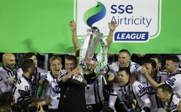 Dundalk's Stephen Kenny lifts he cup