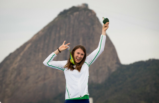 Annalise Murphy celebrates winning her silver medal