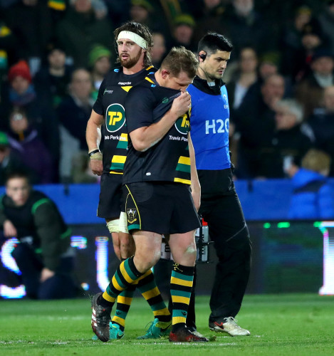 Dylan Hartley leaves the field after being red carded