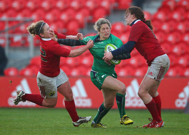 Nicola Scully and Niamh Kavanagh tackle Allison Miller