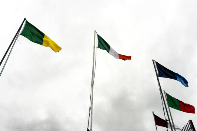 A general view of county flags before the game