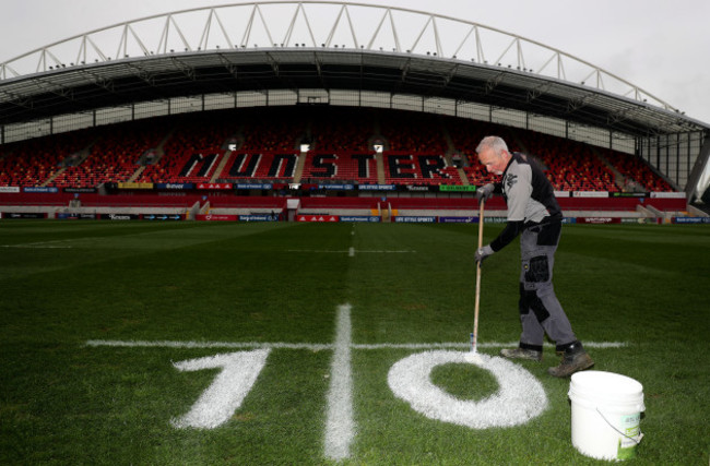 A view as the pitch is marked before the game