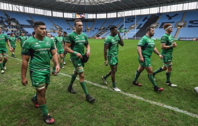 Nepia Fox Matamua, Ultan Dillane, Niyi Adeolokun, JP Cooney and Sean O'Brien dejected after the match