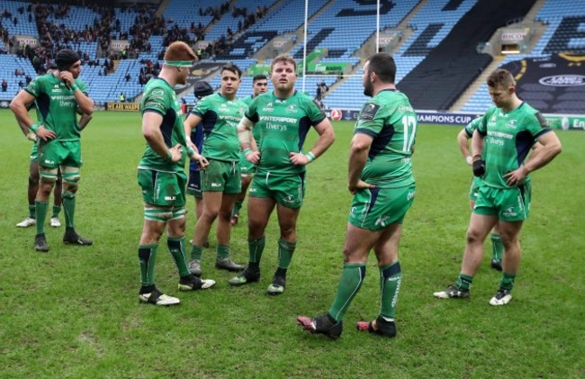 Ultan Dillane ,Sean O'Brien, Rory Parata, Finlay Bealham, JP Cooney and Matt Healy dejected after the match