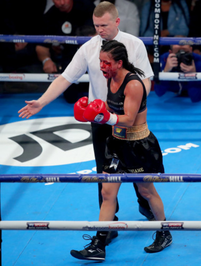 Viviane Obenauf during her fight with Katie Taylor