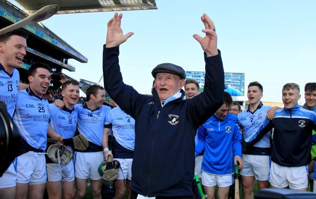 Willie Mulcahy celebrates after the game surrounded by the players