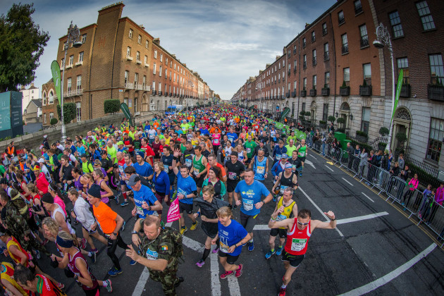A view of the Dublin Marathon as runners make there way down Fitzwilliam Street Upper