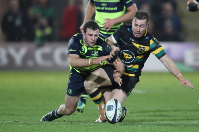 Leinster’s Robbie Henshaw  and Northampton’s JJ Hanrahan