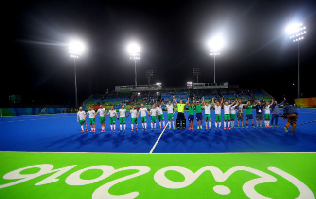 The Ireland team salute the fans