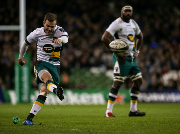 Stephen Myler attempts to kick a penalty