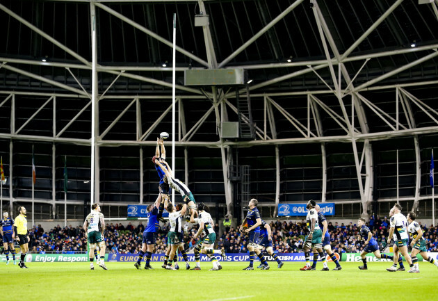 A general view of LeinsterÕs Josh Van der Flier claiming a line-out