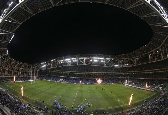 A general view of the Aviva Stadium as both sides enter the pitch