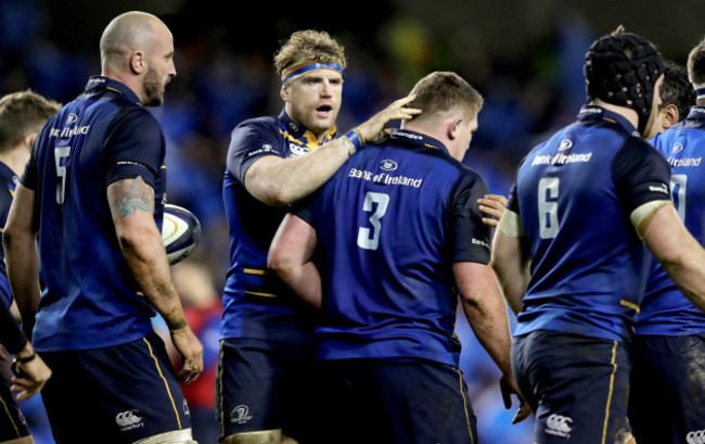 Jamie Heaslip congratulates Tadhg Furlong on scoring their fifth try