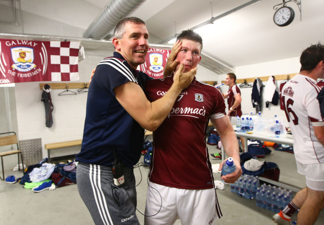 Kevin Walsh celebrates with Gareth Bradshaw