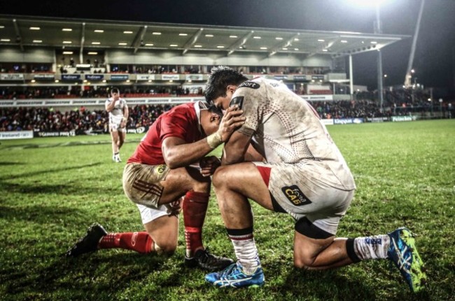 Francis Saili and Nick Williams pray at the final whistle