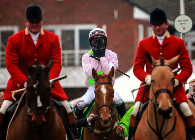 Ruby Walsh celebrates winning the Stan James Champion Hurdle on Annie Power
