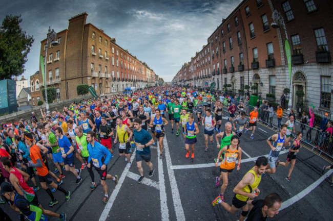 A view of the Dublin Marathon as runners make there way down Fitzwilliam Street Upper