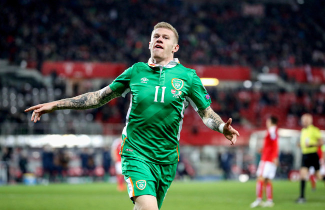 James McClean celebrates scoring the opening goal of the game