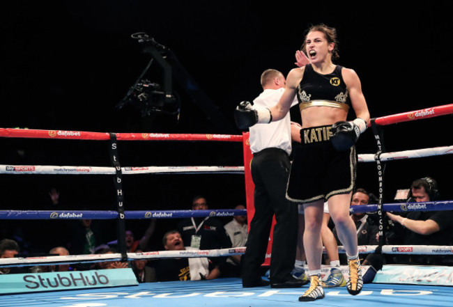 Katie Taylor celebrates her win