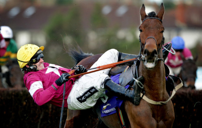 Ruby Walsh falls from Valseur Lido at the last fence