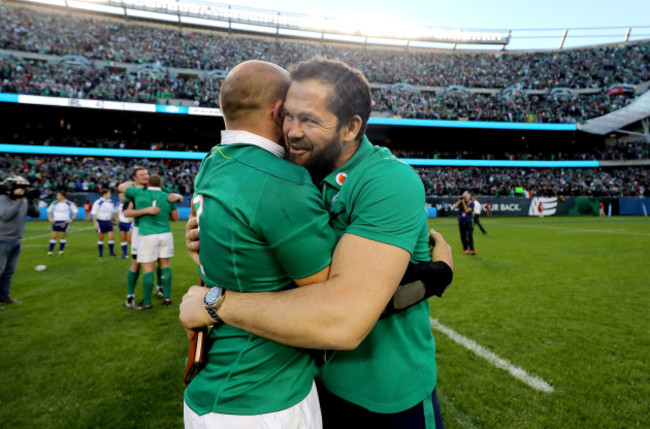 Andy Farrell and Rory Best celebrate winning