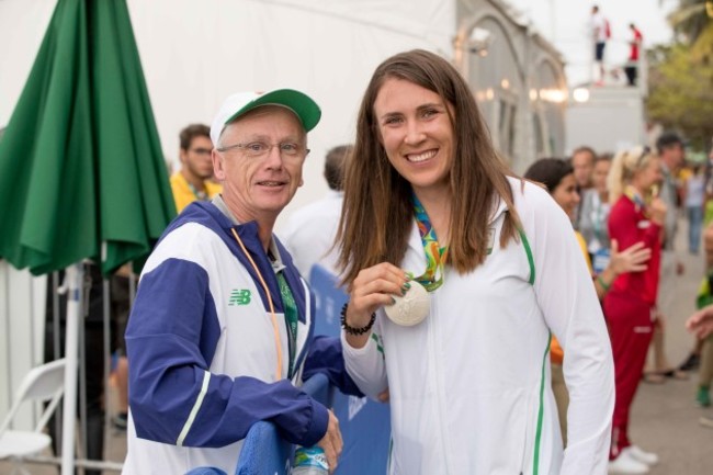 John Treacy celebrates with Annalise Murphy and her silver medal