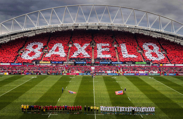 A view of Thomond Park as the two teams stand for a minutes silence in memory of Anthony Foley