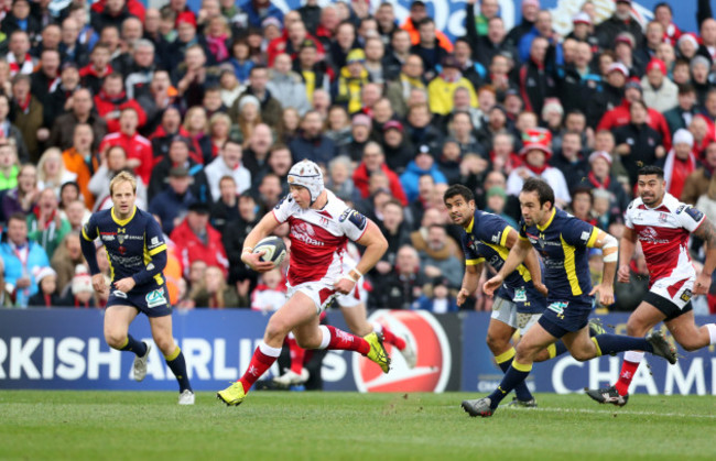 Luke Marshall on his way to scoring a try