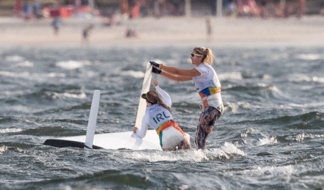 Andrea Brewster and Saskia Tidey's boat capsizes after their race