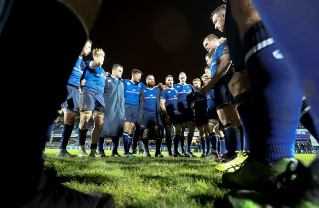 Leinster team huddle after the game