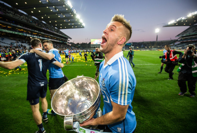 Jonny Cooper celebrates with the Sam Maguire cup