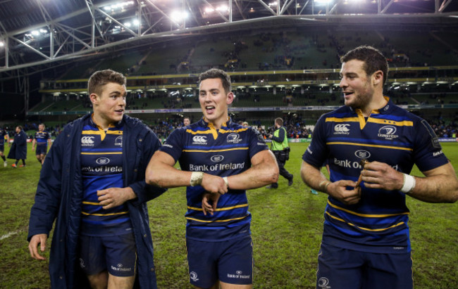 Garry Ringrose, Noel Reid and Robbie Henshaw after the game