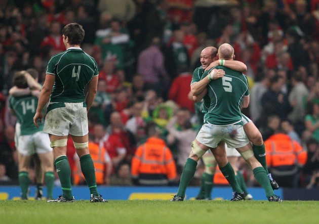 Rory Best and Paul O'Connell celebrate at the final whistle
