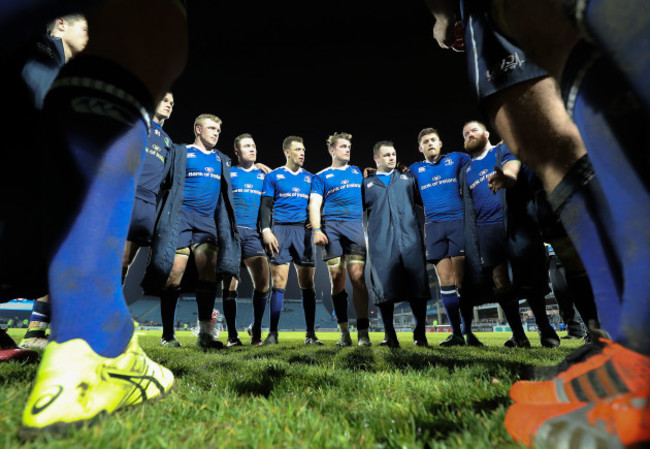 Leinster team huddle after the game