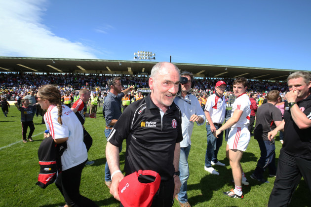 Mickey Harte celebrates at the final whistle