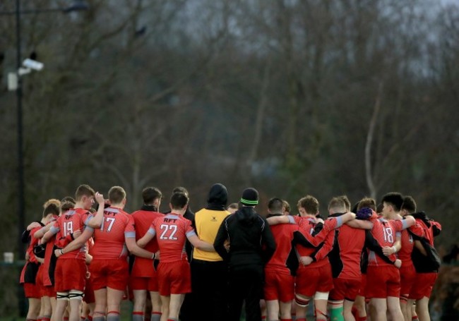 The Glenstal team huddle at the end of the game