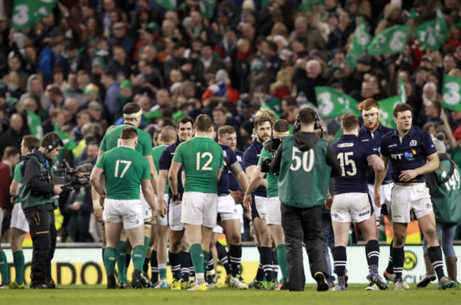 Ireland and Scotland players after the final whistle