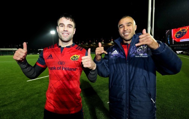 Conor Murray and Simon Zebo celebrate after the match