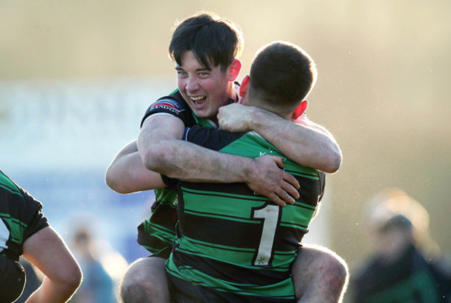 Sean Hudson celebrates with James French at the final whistle