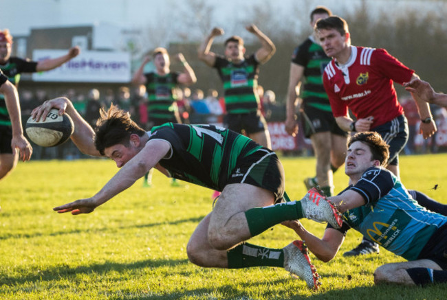 Sean Hudson celebrates scoring a late try