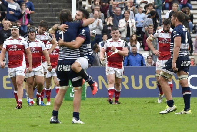 Bordeaux-Begles' players celebrate the final whistle